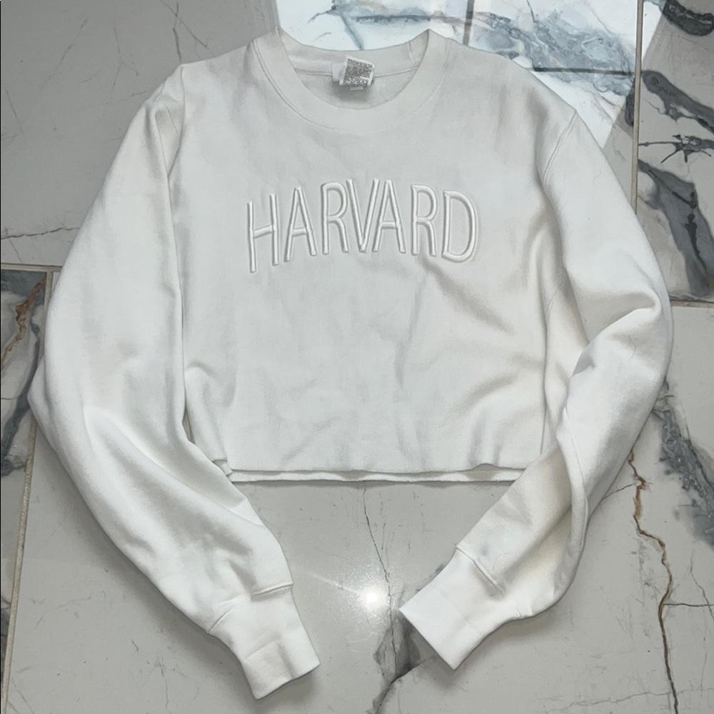 Champion Reverse Weave Harvard White Cropped Sweatshirt